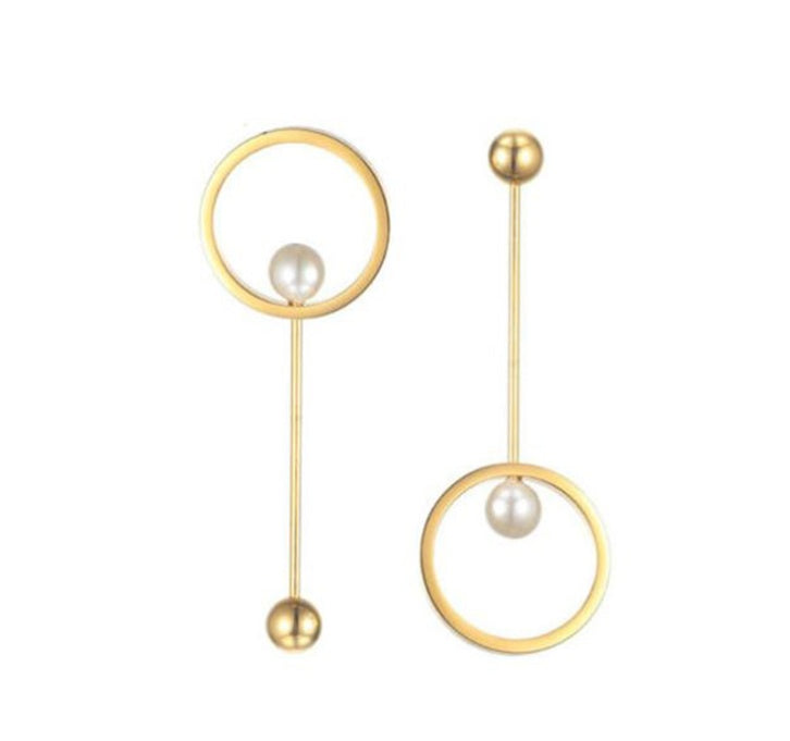 Steel Ball Pearl Circle Earrings-Jewearrings