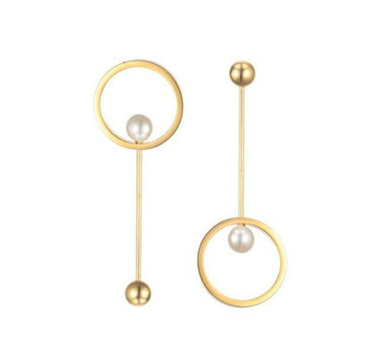 Steel Ball Pearl Circle Earrings-Jewearrings