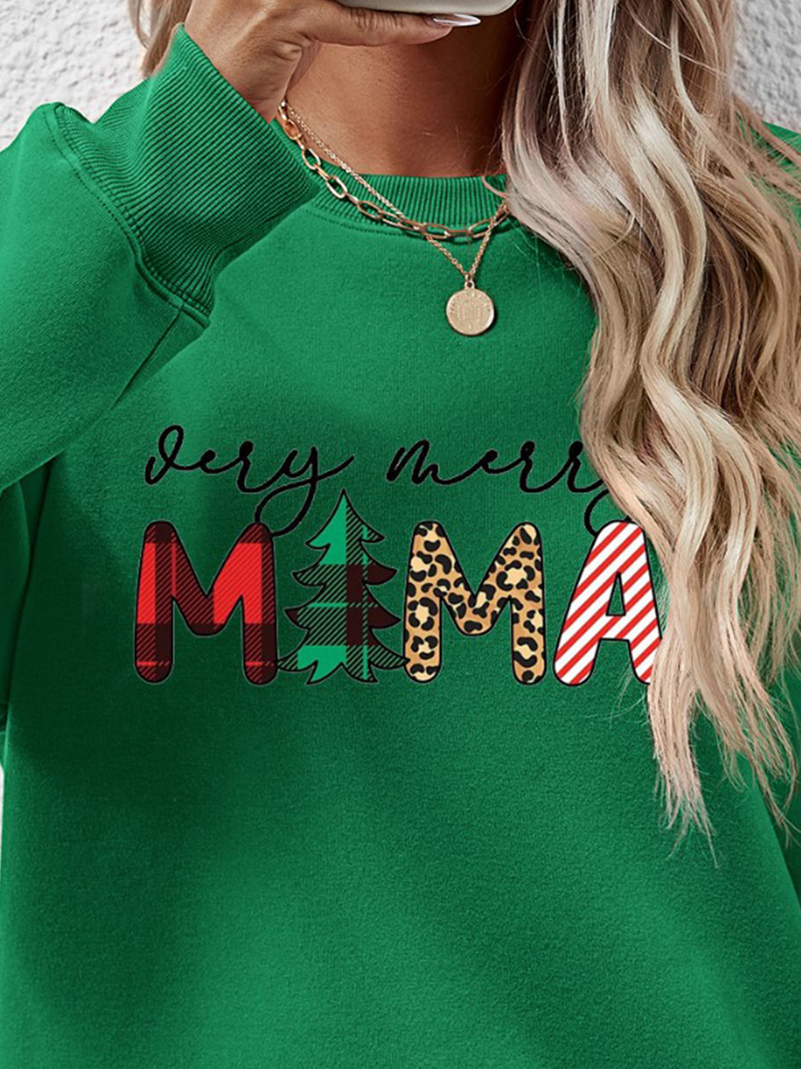 Letter Graphic Round Neck Long Sleeve Sweatshirt-Jewearrings