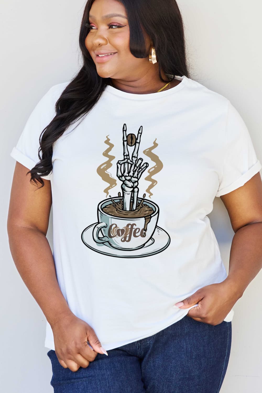 Simply Love Full Size COFFEE Graphic Cotton Tee-Jewearrings