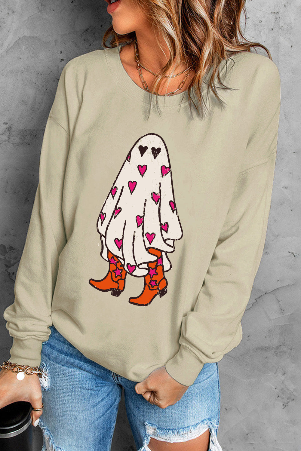 Ghost Graphic Dropped Shoulder Sweatshirt-Jewearrings