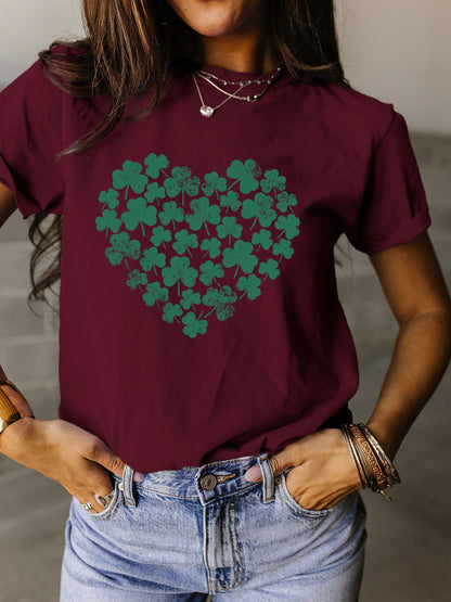 Full Size Lucky Clover Round Neck Short Sleeve T-Shirt-Jewearrings