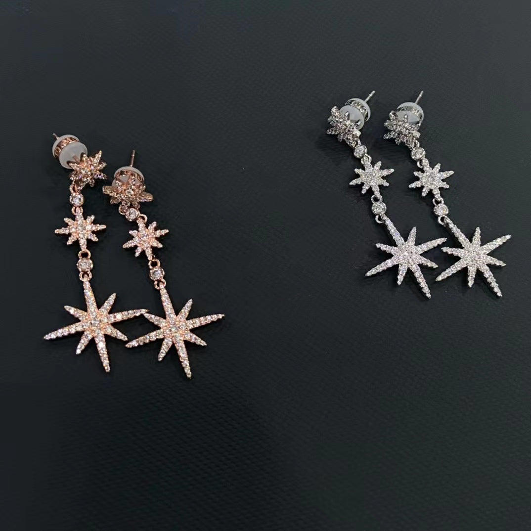 Sterling Silver Six Point Star Pendant Earrings-Jewearrings