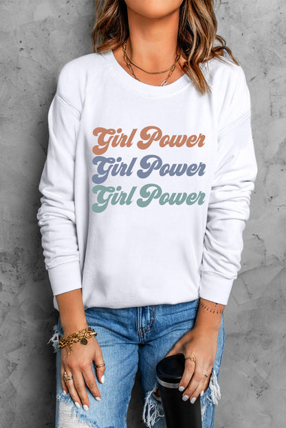 GIRL POWER Graphic Dropped Shoulder Sweatshirt-Jewearrings