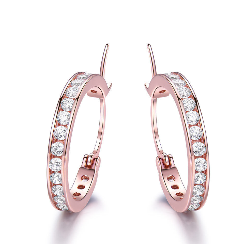 With Diamonds And Silver Hoop Earrings Simple And Versatile Earrings-Jewearrings