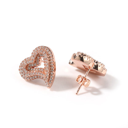 Zircon Hollow Love Heart Stud Earrings Micro-inlaid Retro-Jewearrings