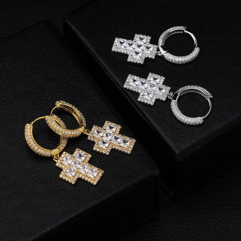 Cross full zircon earrings-Jewearrings