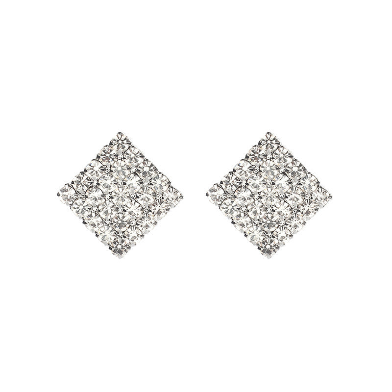 Square Over 25 Silver Stud Rhinestone-encrusted Vintage Earrings-Jewearrings