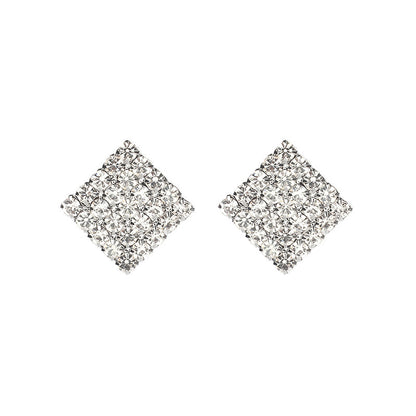 Square Over 25 Silver Stud Rhinestone-encrusted Vintage Earrings-Jewearrings