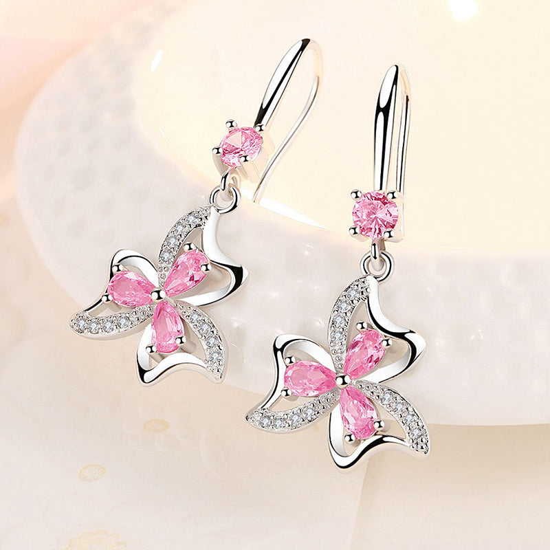 Bow petals silver earrings-Jewearrings