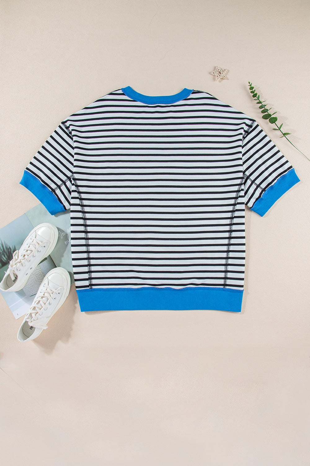 Striped Round Neck Half Sleeve T-Shirt-Jewearrings