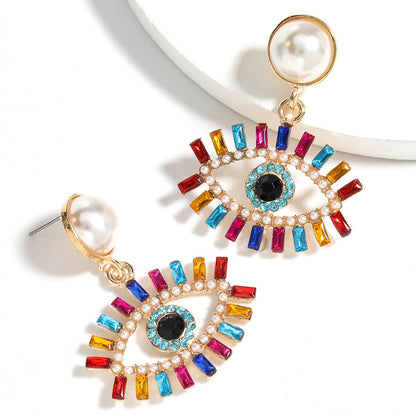 Pearl Personality Eye Earrings Female Exaggerated Retro Earrings-Jewearrings