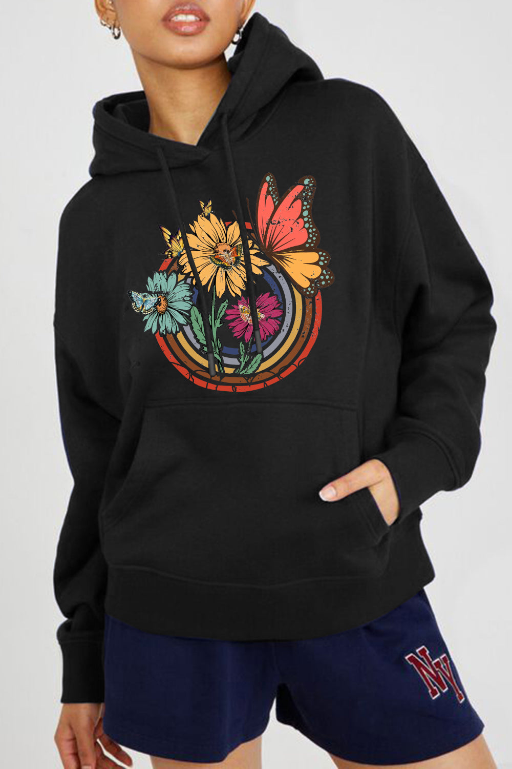 Simply Love Simply Love Full Size Butterfly and Flower Graphic Hoodie-Jewearrings