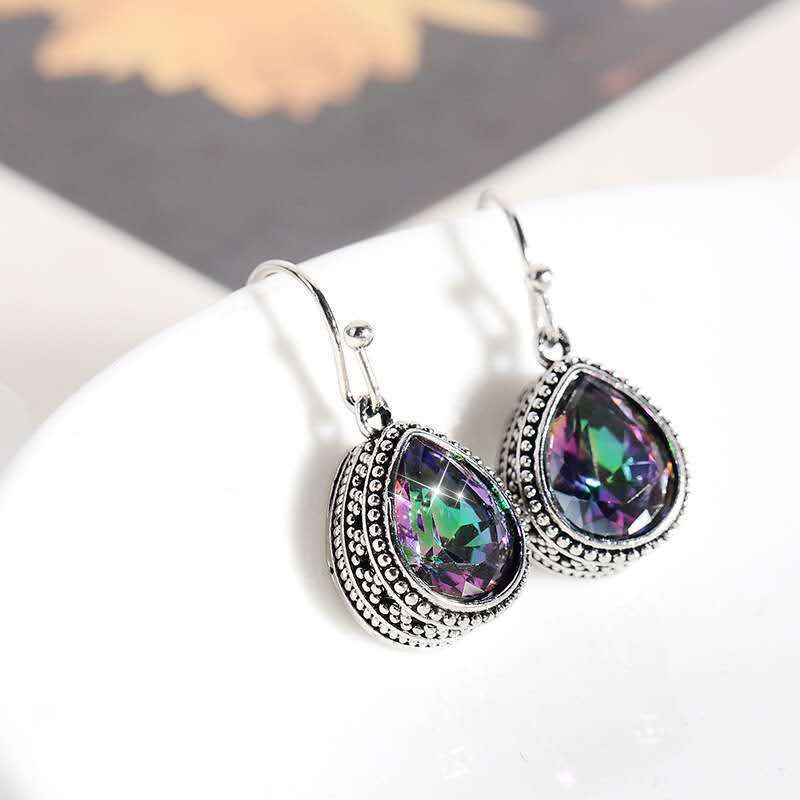 European And American Fashion New Style Vintage Color Water Drop Earrings Popular Colorful Stud Earrings Classic Simple-Jewearrings