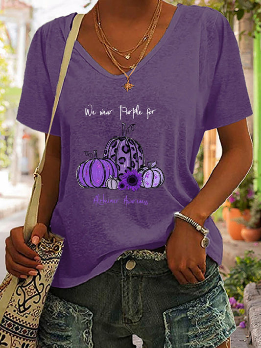 Full Size Pumpkin Graphic V-Neck T-Shirt-Jewearrings