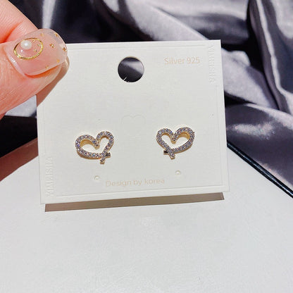 S925 Silver Needle Micro Set Zircon Heart Stud Earrings-Jewearrings