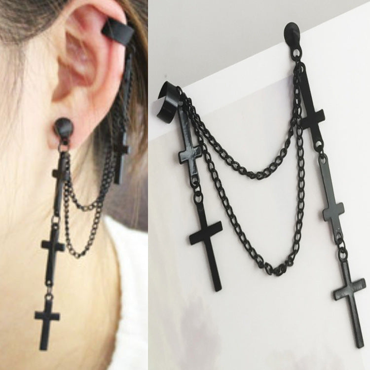 Cross Tassel Earrings Statement Metal Punk Women-Jewearrings