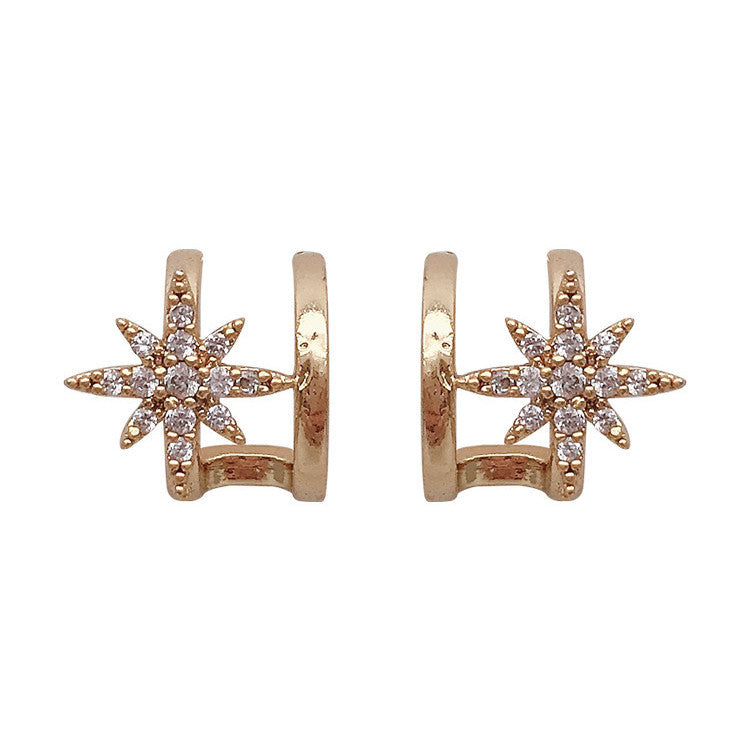 Silver Needle Simple Micro-set Zircon Small Pentagram Stud Earrings-Jewearrings