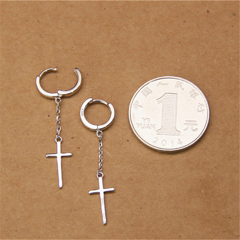 Women's Sterling Silver Simple Cross Earrings-Jewearrings