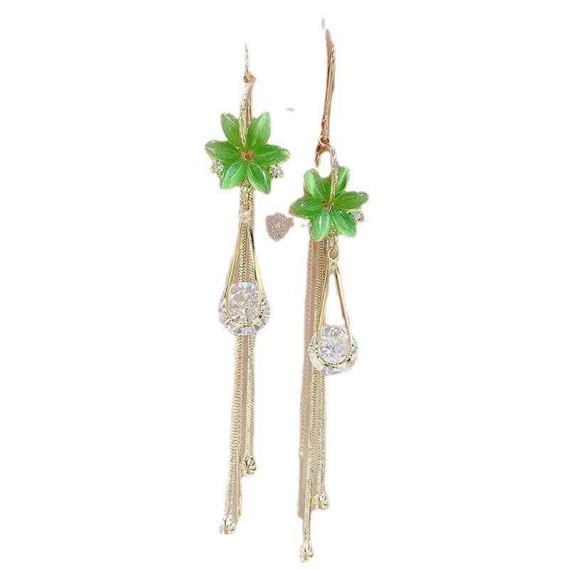 High-grade Super Shiny Green Opal Flowers Hanging Earrings-Jewearrings