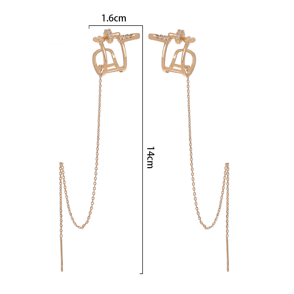 Personalized Trend Asymmetrical Micro Inlaid Zircon Ear Bone Clip Extra Long Tassel Ear Line Earrings-Jewearrings