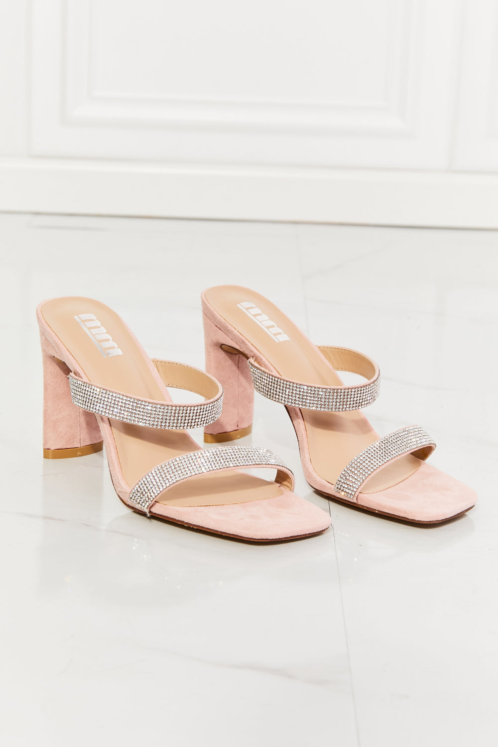 MMShoes Leave A Little Sparkle Rhinestone Block Heel Sandal in Pink-Jewearrings