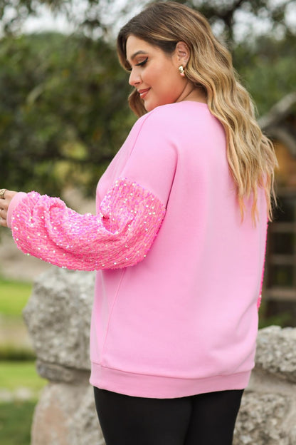 Plus Size MERRY CHRISTMAS Sequin Long Sleeve Sweatshirt-Jewearrings