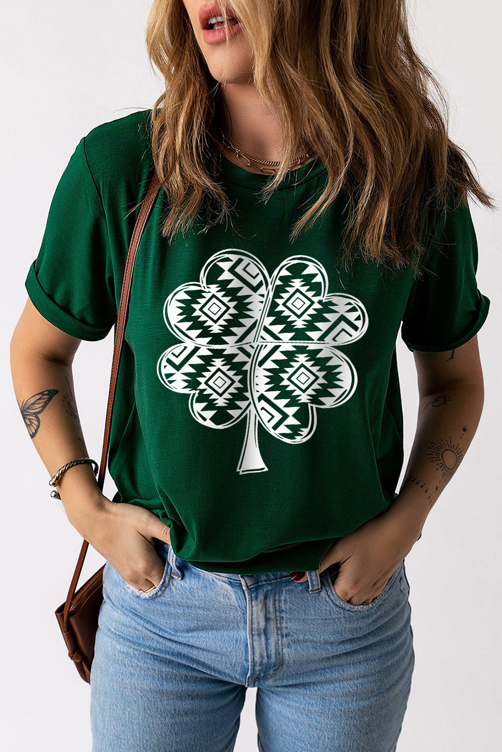 Lucky Clover Geometric Short Sleeve T-Shirt-Jewearrings