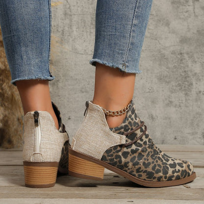 Contrast Canvas Low Heel Boots-Jewearrings