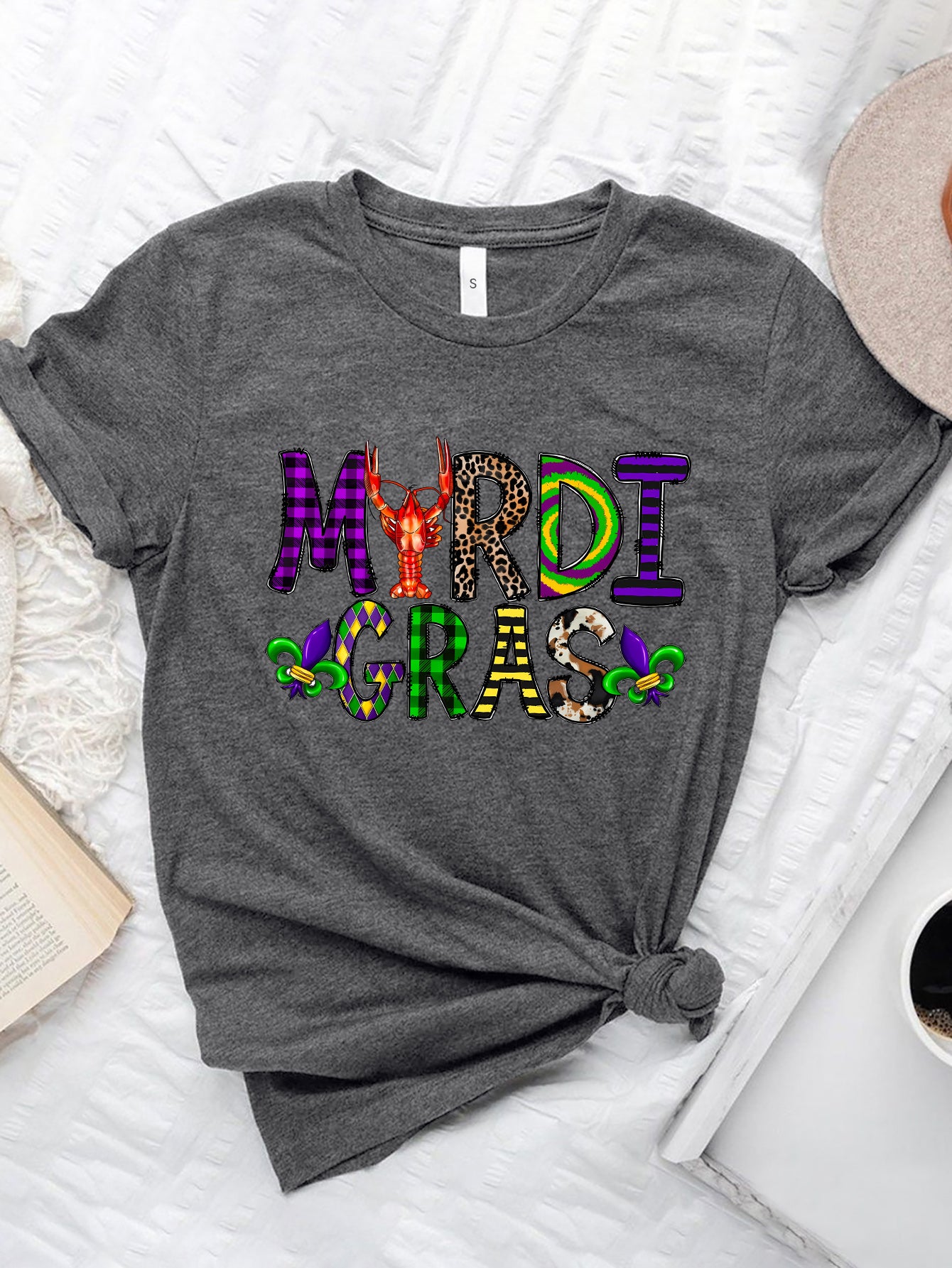 MARDI GRAS Round Neck Short Sleeve T-Shirt-Jewearrings