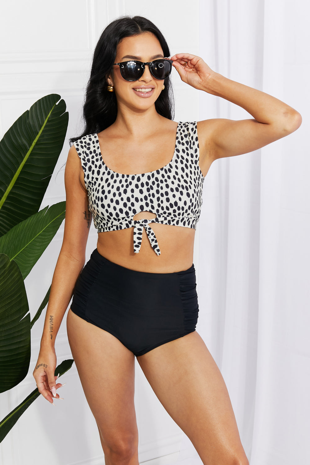 Marina West Swim Sanibel Crop Swim Top and Ruched Bottoms Set in Black-Jewearrings