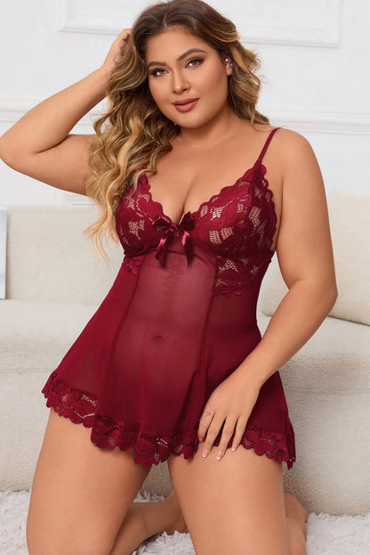 Plus Size Lace Detail Spaghetti Strap Lounge Dress-Jewearrings