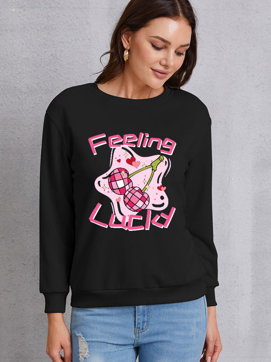 FEELING LUCKY Round Neck Sweatshirt-Jewearrings