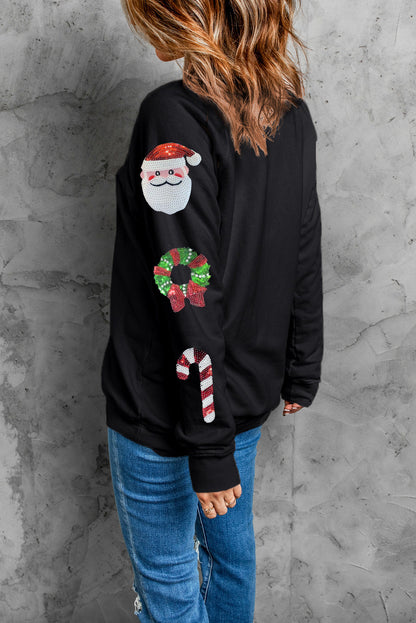 Sequin Christmas Element Round Neck Sweatshirt-Jewearrings