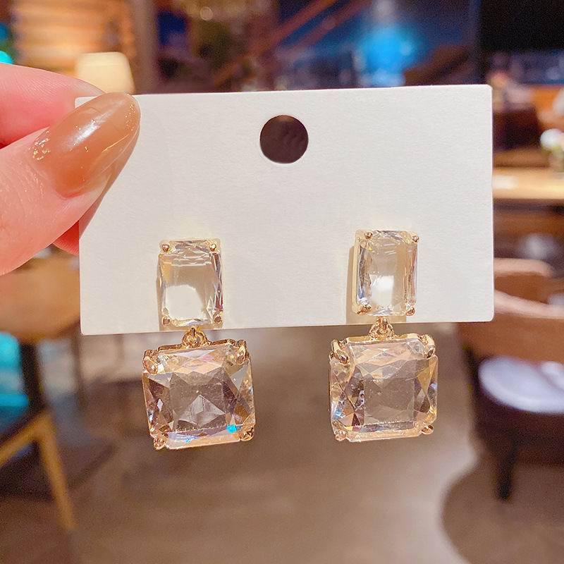 Silver Needle Korea Dongdaemun Fashion Trendy Transparent Square Earrings-Jewearrings