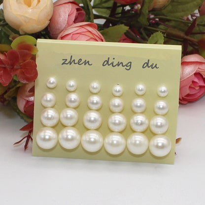 Size pearl row sitting earrings 12 pairs of plates pearl jewelry-Jewearrings