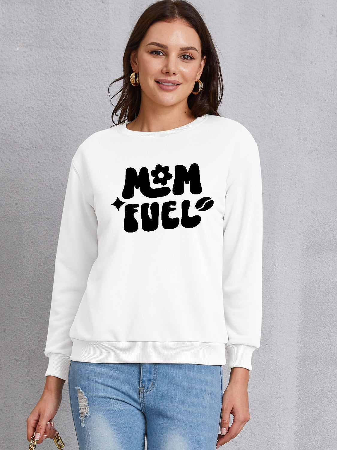 Letter Graphic Round Neck Sweatshirt-Jewearrings