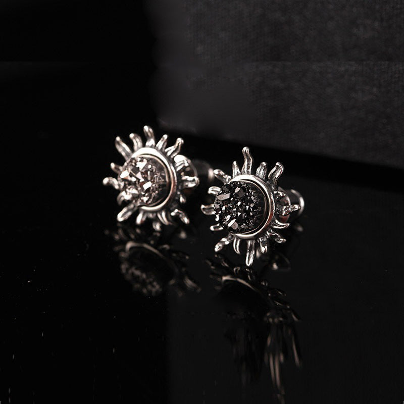 Sun Natural Crystal Cluster Earrings Men And Women 925 Silver-Jewearrings