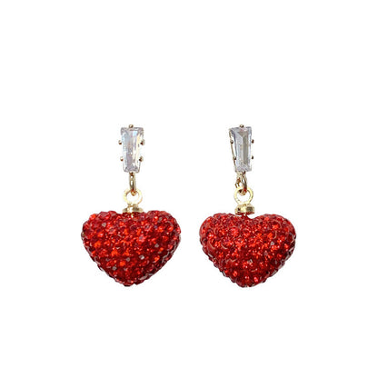 S925 Silver Needle New Year Red Peach Heart Earrings-Jewearrings