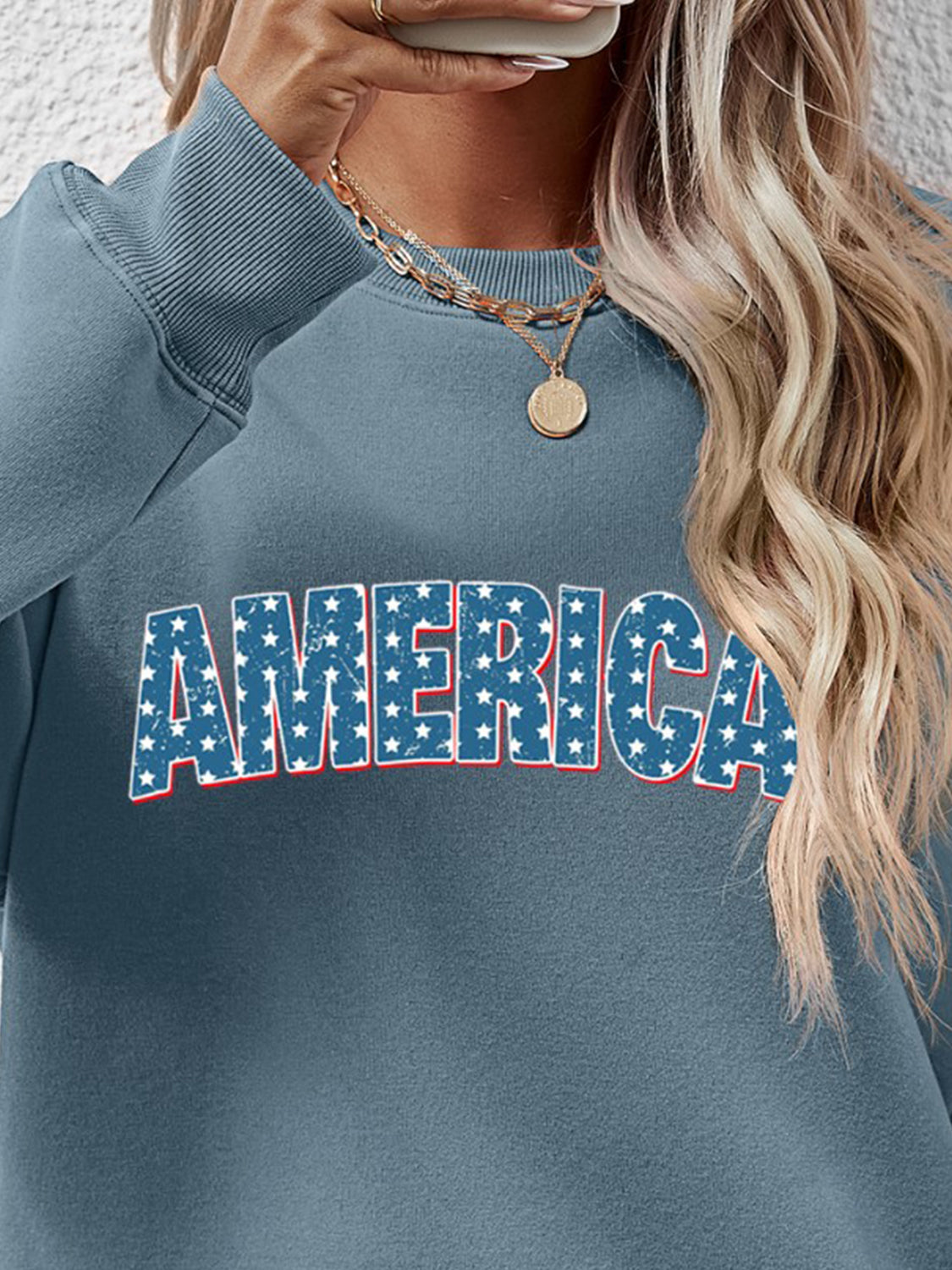 AMERICA Round Neck Dropped Shoulder Sweatshirt-Jewearrings