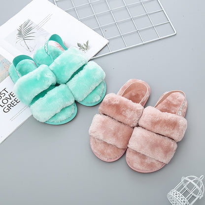 Faux Fur Open Toe Slippers-Jewearrings