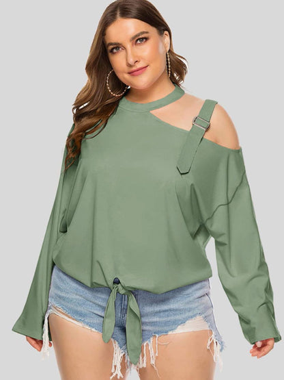 Plus Size Cold-Shoulder Tied Top-Jewearrings