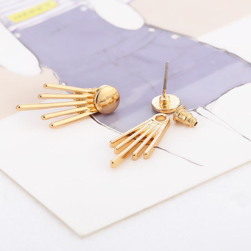 Electroplated round nail geometry ear clip simple fashion wild jewelry personality creative smooth side by side vertical stud earrings-Jewearrings