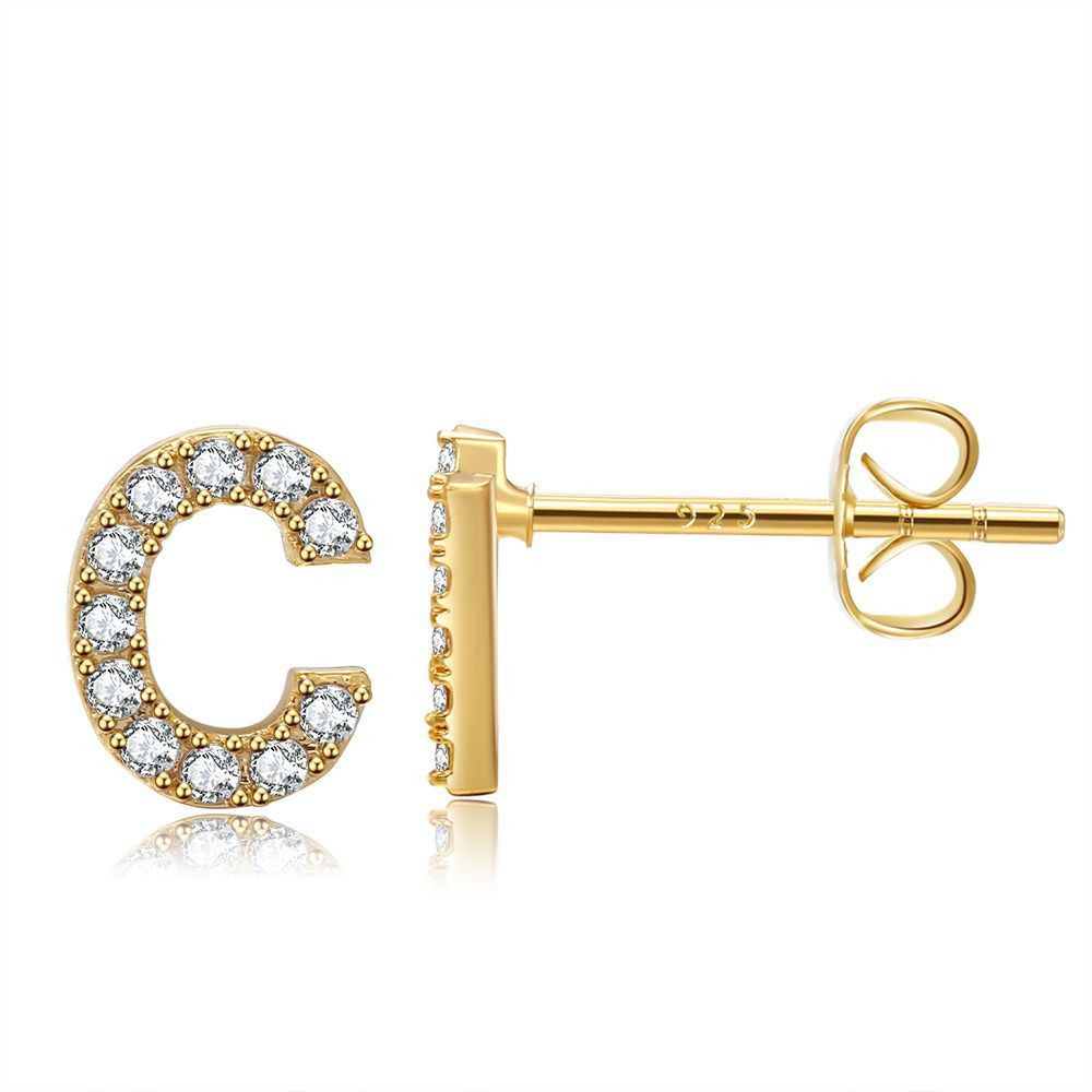 Women's Fashion Brass And Real Gold Plated Zirconia Letter Earrings-Jewearrings