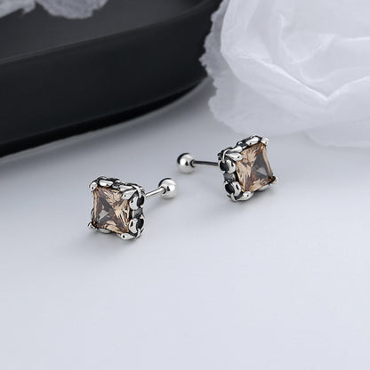 Women's Sterling Silver Square Colored Zircon Stud Earrings-Jewearrings