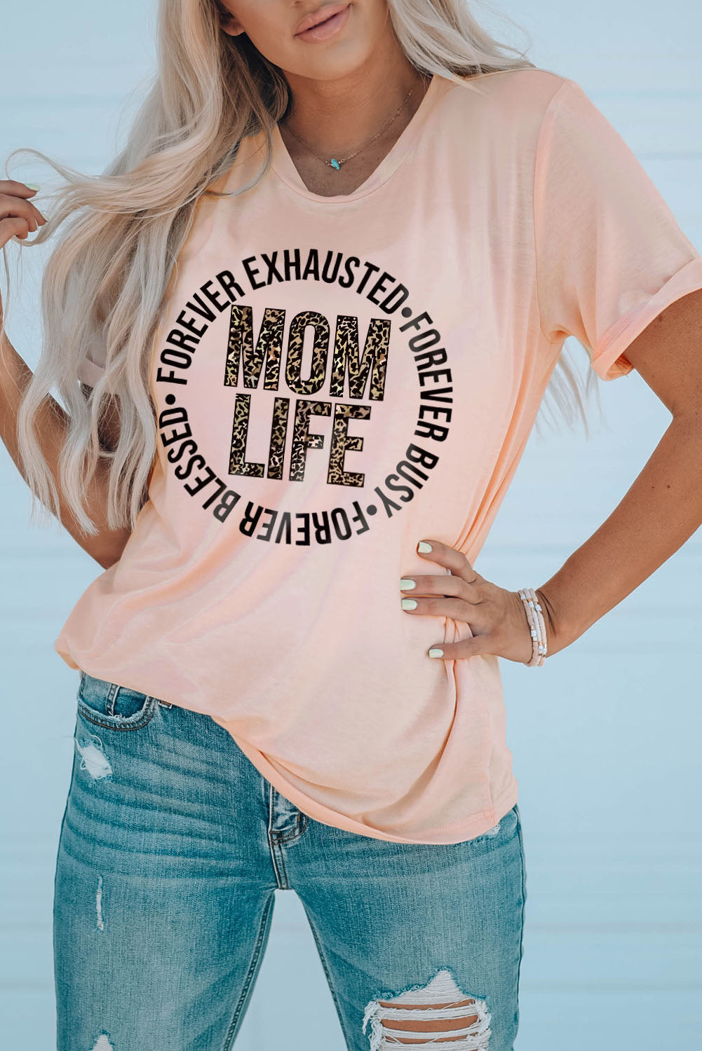 MOM LIFE Leopard Graphic Cuffed Tee-Jewearrings