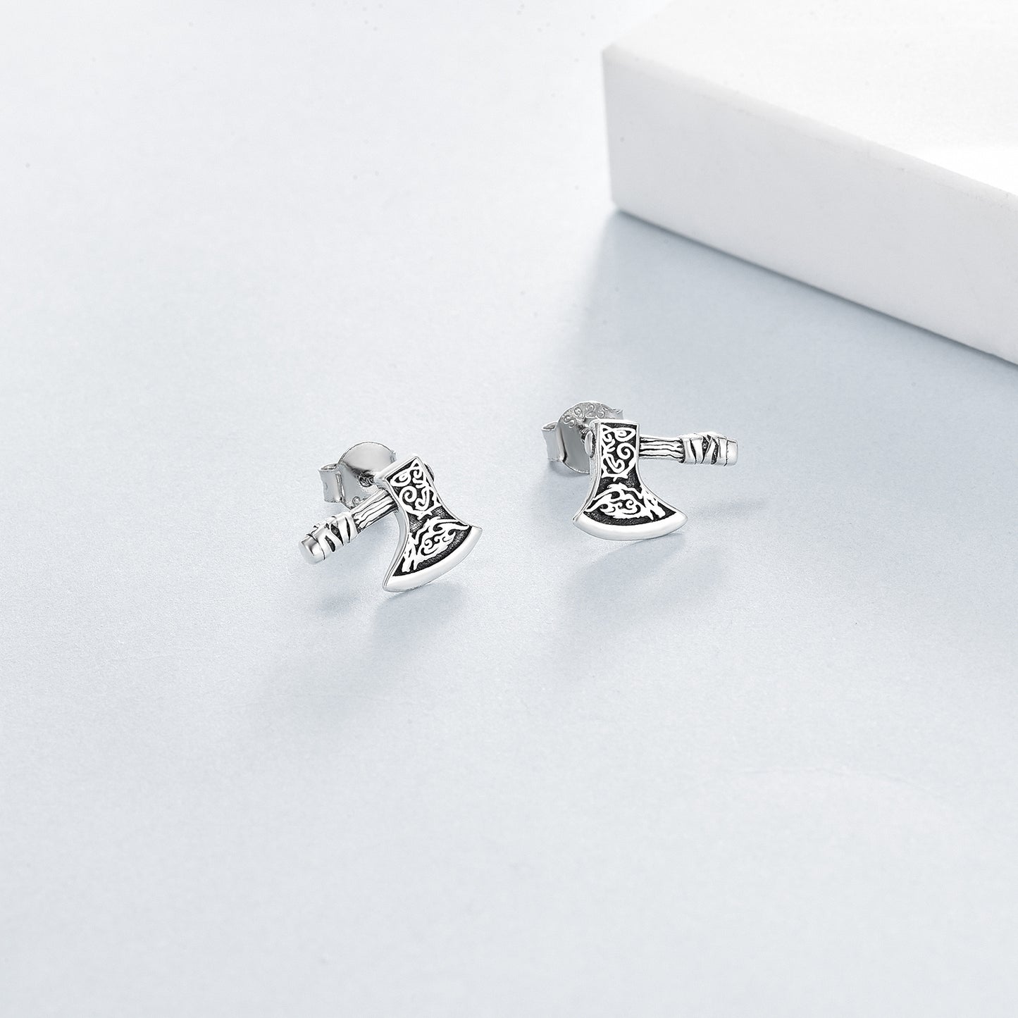 Sterling Silver Viking Axe Stud Earrings-Jewearrings