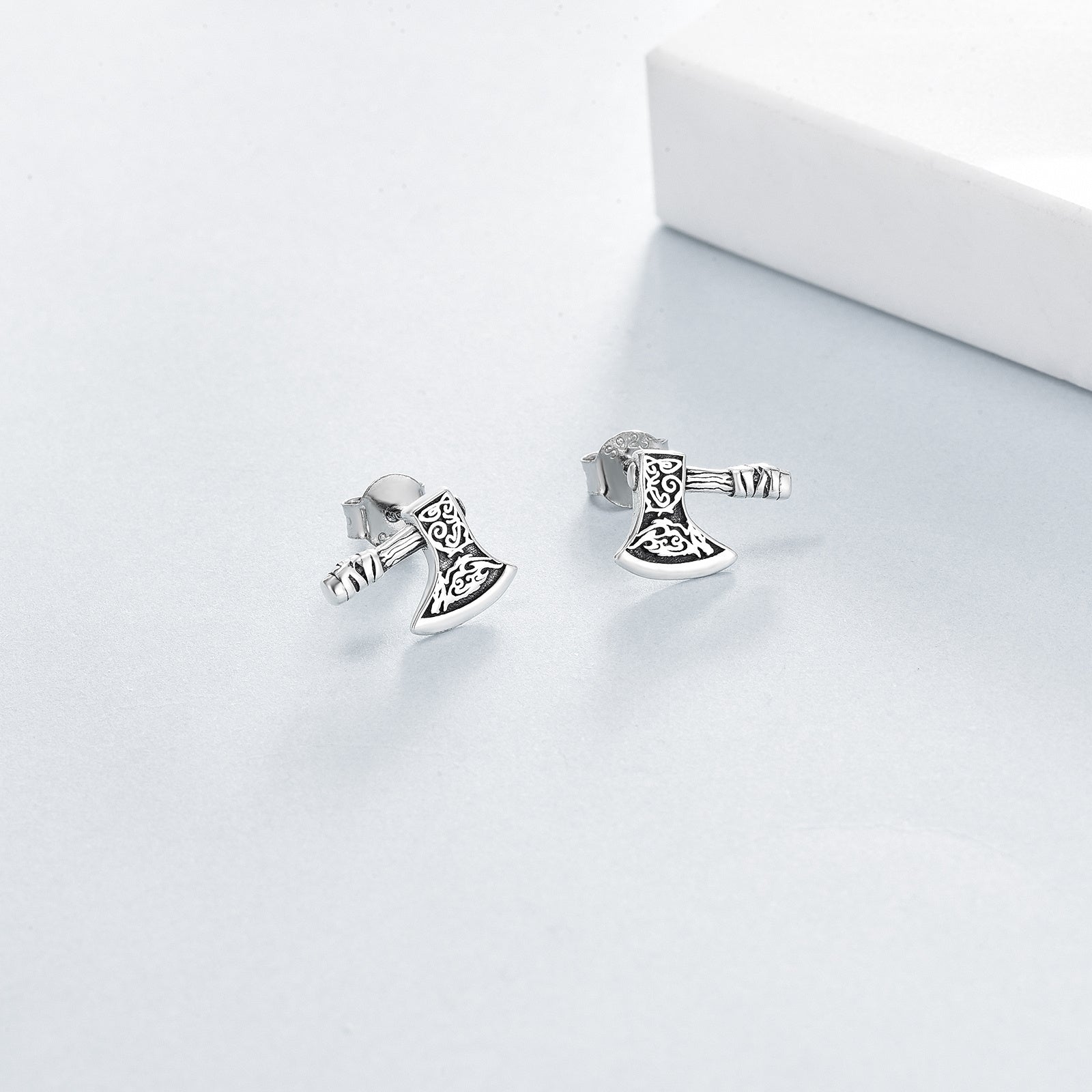 Sterling Silver Viking Axe Stud Earrings-Jewearrings