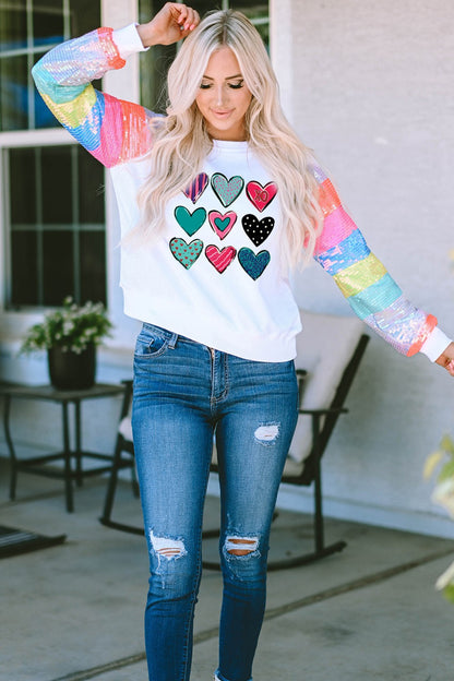 Heart Graphic Sequin Long Sleeve Sweatshirt-Jewearrings