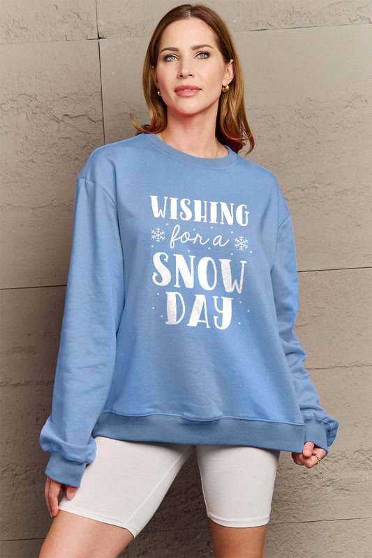 Simply Love Full Size WISHING FOR A SNOW DAY Round Neck Sweatshirt-Jewearrings